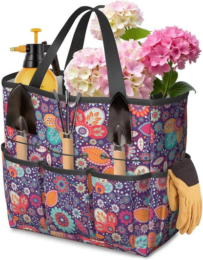 Paisley Garden Tool Bag - Waterproof Garden Tote with 8 Pockets, Large Storage Home Organizer Gardening Tool Oxford Bag for Garden Tools Kits Holder, Ideal Outdoor Gardening Gift for Women & Men