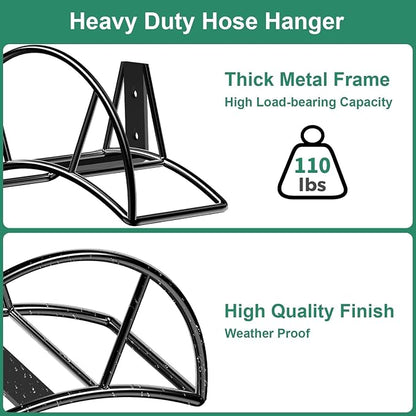TomCare Garden Hose Holder Wall Mount Metal Water Hose Holder Holds 150Ft Hoses Heavy Duty Hose Hanger Sturdy Hoses Storage Organizer for Outside Yard Garden, Black