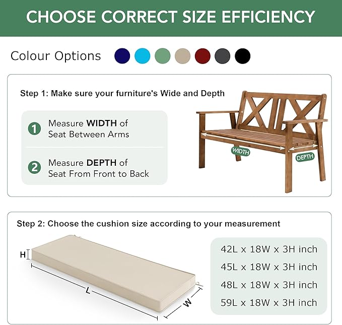 Summsun Outdoor Bench Cushion: Waterproof and Fade Resistant Patio Furniture Cushions - Non-Slip Bench Pad Cushion with Removable Cover for Garden Swing Porch Sofa Settee, 59 x 18 Inch, Beige