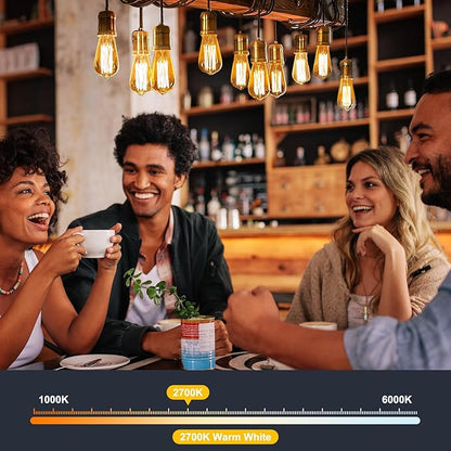 Brightown 12 Pack LED Edison Bulbs, 6W, Equivalent 60W, High Bright 2700K Warm White,750 Lumens, Non-Dimmable, E26 Medium Base ST58 Antique Filament Bulbs with 83+ CRI for Ceiling Fan Bathroom Porch