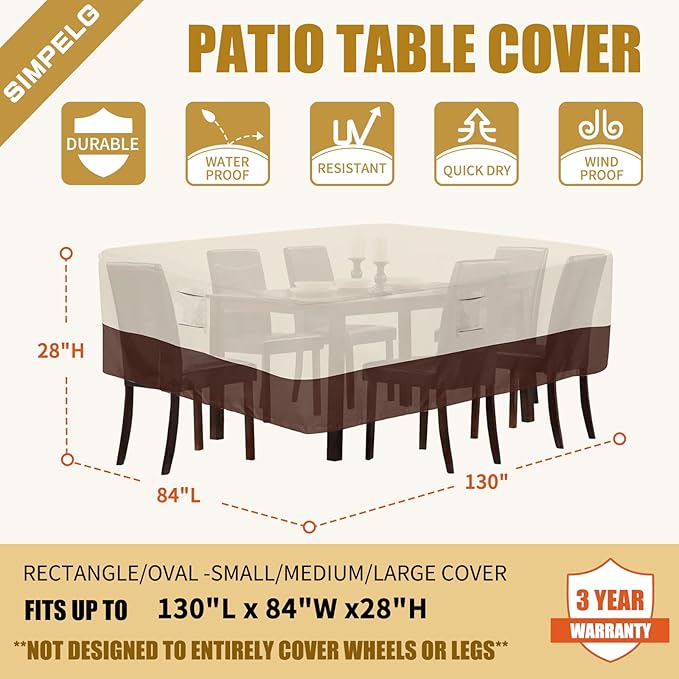 Patio Furniture Covers Waterproof Outdoor Covers For Patio Heavy Duty Oxford Anti-Fading Rectangular Table Sofa Cover 130"L (Beige & Brown)