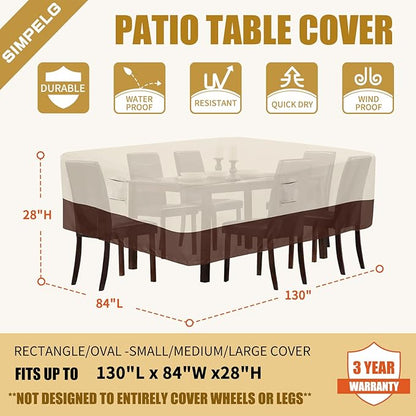 Patio Furniture Covers Waterproof Outdoor Covers For Patio Heavy Duty Oxford Anti-Fading Rectangular Table Sofa Cover 130"L (Beige & Brown)