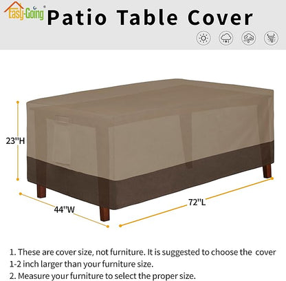 Easy-Going 600D Heavy Duty Rectangular Table Cover UV Resistant and Waterproof Outdoor Lawn Patio Furniture Cover (72" Lx44 Wx23 H, Camel/Dark Brown)