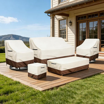 Waterproof Patio Sofa Cover, Heavy Duty 2-Seater Outdoor Couch Cover Size Up to 60W x 30D x 30H Inches, Lawn Patio Furniture Covers with Air Vent (Beige)