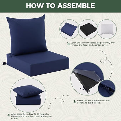 Outdoor Cushions for Patio Furniture, Outdoor Seat Cushion Set 24 x 24 x 5.75 Inch, Waterproof & Fade Resistant Outdoor Chair Cushions, Deep Seat Patio Cushion with Removable Cover, Navy Blue