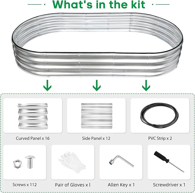 JERIA 2 Pcs 6×3×1ft Oval Raised Garden Bed,Galvanized Raised Garden Bed Kit Outdoor Metal Gardening Planter Box for Vegetable, Fruits, Flower，Herbs