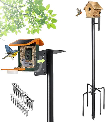 Heavy Duty Bird Feeder Pole for Outdoor, 102” Adjustable Tall Bird House Pole, 6.7 inch Wide 5-Prong Base, 1 inch Diameter Mounting Pole for Smart Bird Feeder, Bluebird House, Patios & Gardens