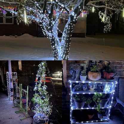 YEGUO 4 Pack White Solar Fairy Lights, Each 33ft 100 LED Christmas Lights Outdoor Waterproof, 8 Modes Sliver Wire Solar String Lights