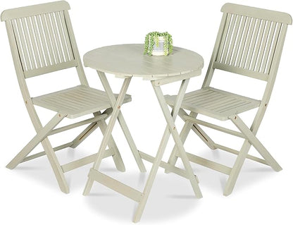 Best Choice Products 3-Piece Acacia Wood Bistro Set, Folding Patio Furniture for Backyard, Balcony, Deck w/ 2 Chairs, Round Coffee Table, Teak Finish - Sage Green