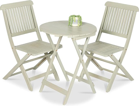Best Choice Products 3-Piece Acacia Wood Bistro Set, Folding Patio Furniture for Backyard, Balcony, Deck w/ 2 Chairs, Round Coffee Table, Teak Finish - Sage Green