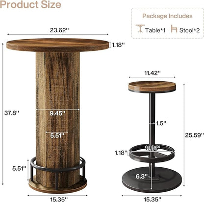 Tribesigns Round Commercial Dining Table Set of 4, 23.6" Heavy Duty Bar Table with Chairs, Wooden Kitchen Table for Restaurant, Cafe, Bakery, Apartment, Rustic Brown & Black
