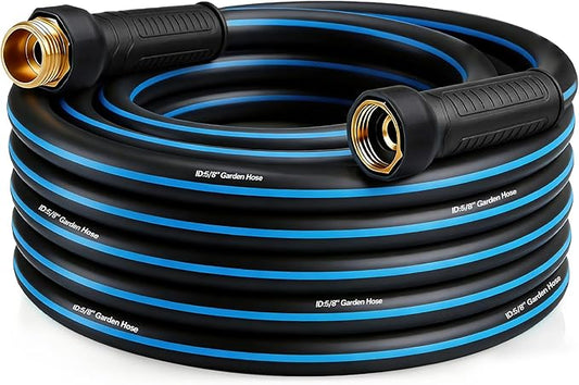 Heavy Duty 5/8 in x 25FT Non-Expandable Garden Hose, Lightweight Rubber Hybrid Water Hose, Kink Resistant Flexible & Durable, Leak-Free 3/4" Brass Male to Female Fittings for Lawn Patio