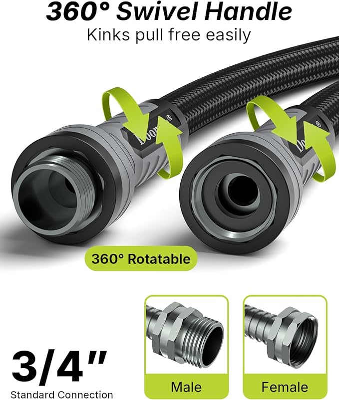 Garden Hose, Flexible Ultra Lightweight Durable, Kink-Free Water Hose - Non-Shrinking, Easy to Store, All-Weather, High-Pressure, Black (10 FT)