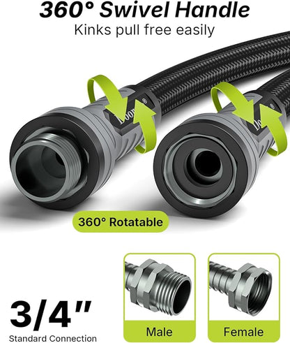 Garden Hose, Flexible Ultra Lightweight Durable, Kink-Free Water Hose - Non-Shrinking, Easy to Store, All-Weather, High-Pressure, Black (10 FT)
