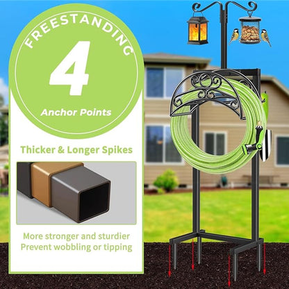 TomCare Garden Hose Holder Upgraded Water Hose Holder Heavy Duty 4 Spikes Hose Hanger Holds 160 Feet Hoses Stable Freestanding Hose Storage Organizer for Outside Yard