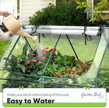 Quictent Raised Garden Bed Galvanized Raised Beds for Gardening Vegetables with Cover 4x3x2 ft Tall Metal Planter Box Outdoor Use (Clear)