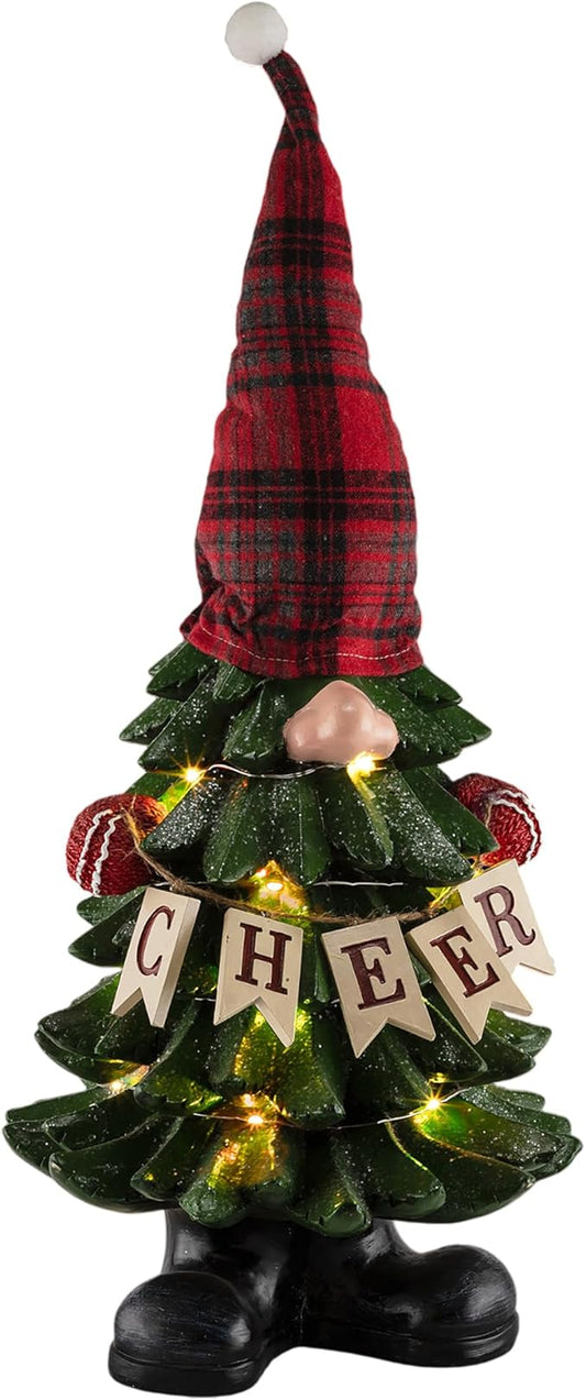 Alpine Corporation 28" Tall Christmas Tree Cheer Gnome Holiday Decoration with 20 Color Changing LED Lights, Multicolor