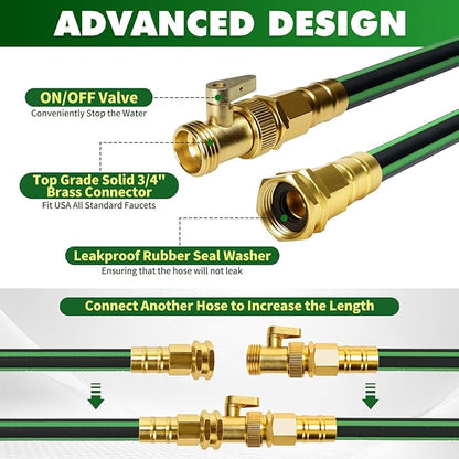 Gardentime Non-Expanding Garden Hose 25FT Flexible No Kink Water Hose, Leakproof Hybrid 5-Layer TPV with 3/4" Connectors & 10 Function Spray Nozzle, Lightweight Portable Water Pipe for Lawn Yard
