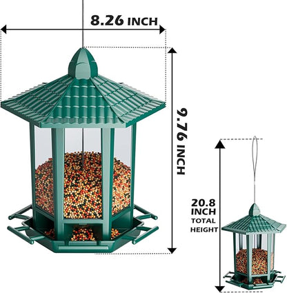 Birdream Bird Feeders for Outdoor Hanging, Pagoda Design Fun Installatio 2.5 LB Wild Bird Feeders, Attracting Wild Birds Cardinal Sparrows Finch Goldfinch Chickadee - Green