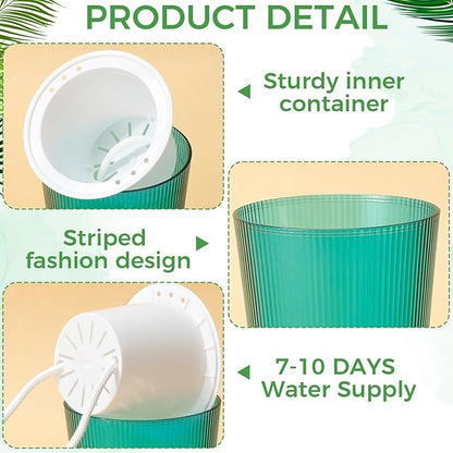 6 Pack Self Watering Pots for Indoor Plants Plastic Vertical Ribbed Semi Transparent Planters, Dual Layer Reservoir for Indoor Succulents Herbs Pothos(Green, White,4 x 4.3 Inch)