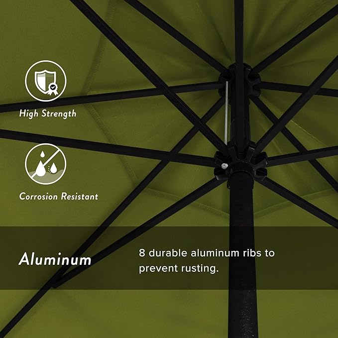 California Umbrella 9' Rd Aluminum Patio Umbrella, Crank Lift, Auto Tilt, Black Finish, 4yr Fade Warranty, Ginko