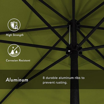 California Umbrella 9' Rd Aluminum Patio Umbrella, Crank Lift, Auto Tilt, Black Finish, 4yr Fade Warranty, Ginko
