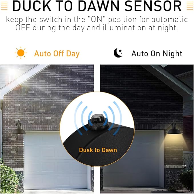 12.4" Dome Gooseneck Barn Light, Outdoor Anti-Rust&Waterproof Farmhouse Wall Sconce, Wall Lanterns for Porch/Patio, E26 Base 100W Max(Black 1-Pack Dusk to Dawn Outdoor Lighting)