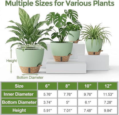 Plant Pots, 12" 10" 6" 8" Inch Self Watering Pots with Water Level Indicator, Set of 5 Flower Pots Indoor with Drainage Holes, Modern Planters for Indoor Outdoor Plants, Room & Office Décor