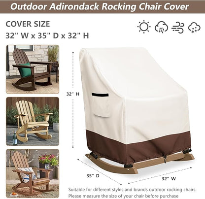 Outdoor Adirondack Rocking Chair Cover,Heavy Duty 600D Waterproof Patio Rocking Chairs Cover for 32" W x 35" D x 32" H Rocking Chair,Beige