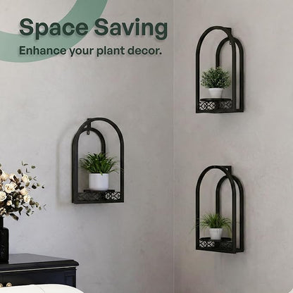 Wall Hanging Planters, Modern Iron Frame for Indoor/Outdoor Plants, Stylish Decor for Living Room, Garden, Patio 3 Pack Black（No Light）