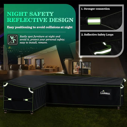 UIRWAY L-Shaped Outdoor Couch Cover Waterproof with Air Vent, 83" L/104" L x 33.5" D x 31" H (Right Side Long), Heavy Duty Outdoor Sectional Sofa Cover, Patio Furniture Covers with Reflective Strips
