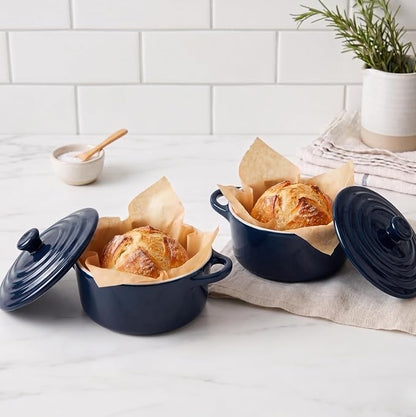 Kook Ceramic Mini Cocotte Set, Small Casserole Dishes with Lids and Handles, Individual Baking Ramekins, Oven safe 350F, Microwave & Dishwasher Safe, Stoneware, 12 oz, Set of 4, (Navy)