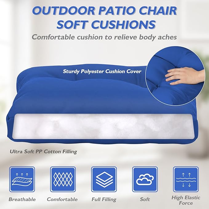 Adirondack Chair Cushion, Outdoor Rocking Chair Cushions Set of 4, Water Resistant Glider Rocker Chairs Replacement Cushions Set with Straps, 44''L x 19''W x 4''H