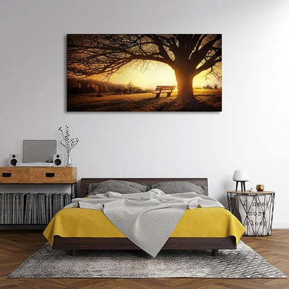 Muolunna Wall Art Decor Canvas Print Picture Big Trees in Sunset 1 Panel Golden Sunset Forest Natural Landscape Painting Artwork for Living Room Bedroom Office Home Wall Decor Framed Ready to Hang