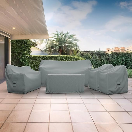 Covers & All Patio Furniture Cover Set, 5 Piece Outdoor Furniture Covers, Water-Repellent, UV & Weather Resistant Covers for Sofa, Loveseat, Chairs & Coffee Table with Elastic and Padded Handles
