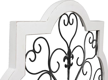 Sintosin Vintage Wrought Iron Wall Decor 24", Hanging Distressed Black and White Rustic Iron Wall Art, Farmhouse Decorative Wood and Metal Wall Decor for Living Room Bedroom Fireplace Hallway