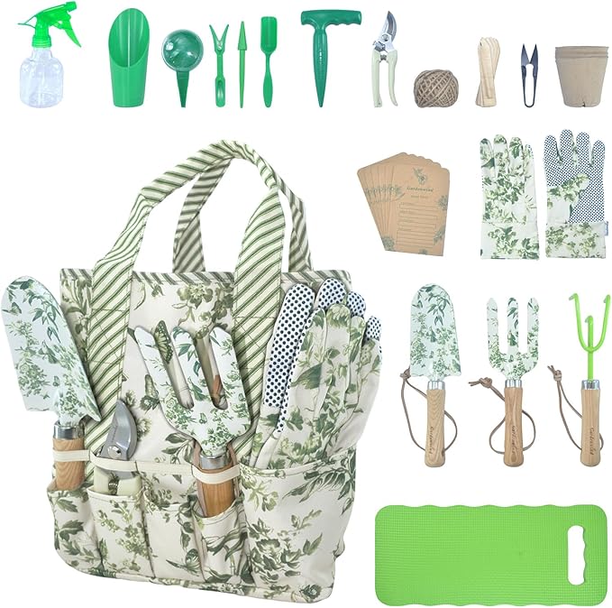 Gardenwind 32pcs Gardening Tools for Women Heavy Duty Gardening Tools Set with Fashion and Function, Water Proof Garden Tool Set, Gardening Gifts for Women