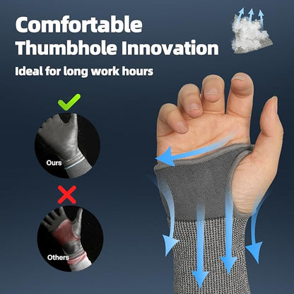 Schwer AIR-SKIN ANSI A6 Cut Resistant Arm Sleeves for Men & Women, Arm Protectors for High Risk Work, Gardening Sleeves, 2 Pairs, Dark Grey, 18 IN