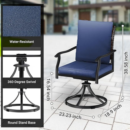 LEVELEVE 5 Piece Outdoor Patio Dining Set with 4 Swivel Dining Chairs & 1 Large Round Dining Table,Bistro Furniture Set for Lawn, Garden, Deck, Backyard and Porch