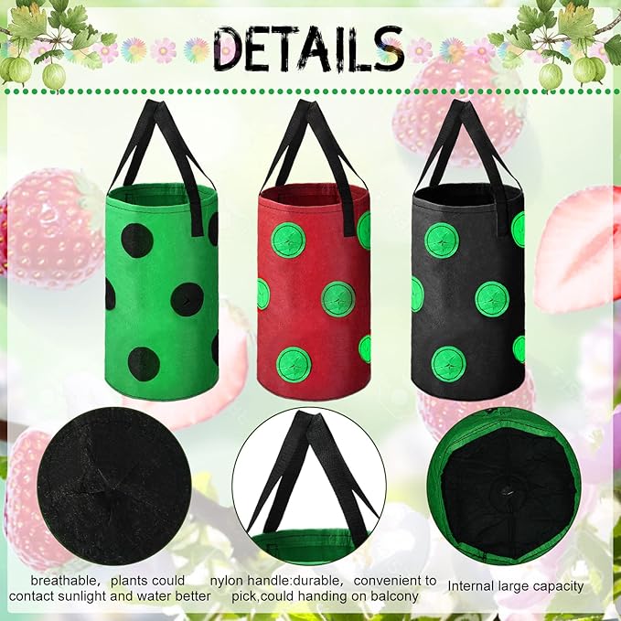 Honeydak Upside Down Tomato Strawberry Grow Bags Hanging Garden Planter Aeration Fabric Grow Bags for Strawberry Tomato Herb Vegetables Outdoor Plants(6 Pack,13 Holes Style)