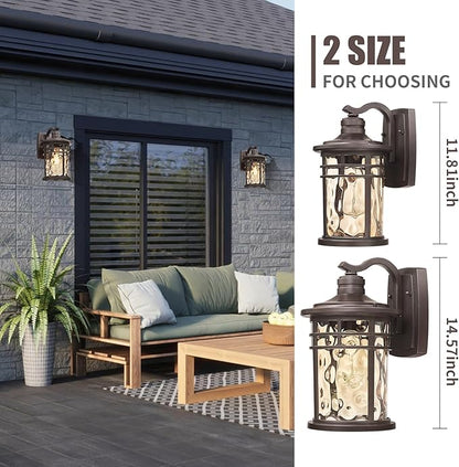 Darkaway Outdoor Wall Light Fixture,14.57inch Large Outside Porch Lights Wall Mounted Amber Ripple Glass Modern Exterior Waterproof Wall Sconce Lighting for House Front Door Garage