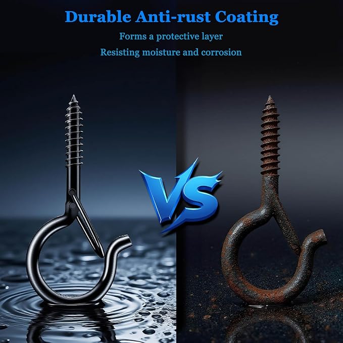 36 Pack Black Screw Hooks with Safety Buckle - 2.3 Inch Rustproof Eye Ceiling Hooks for Hanging Plants,Outdoor String Lights,Baskets,Christmas Lights & Decor,40lb Capacity (36, Black)
