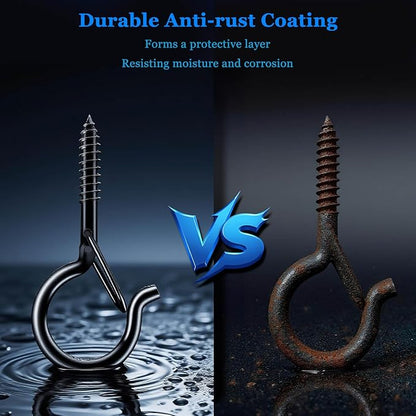12 Pack Black Screw Hooks with Safety Buckle - 2.3 Inch Rustproof Eye Ceiling Hooks for Hanging Plants,Outdoor String Lights,Baskets,Christmas Lights & Decor,40lb Capacity (12, Black)