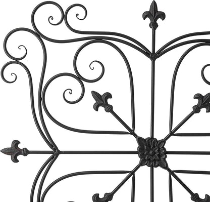 Glitzhome Vintage Wall Decor, Black Artistic Beauty Metal Garden Ornament Powder-Coated Matte Black Finish Charming Fleur-de-lis Outdoor Indoor Decoration