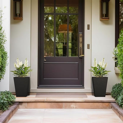 Kante 14 Inch Tall Planter Set of 2, Large Taper Planter for Outdoor Indoor Garden Patio Front Door (Black)