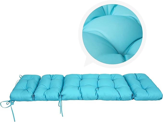 ARTPLAN Outdoor Chasie Lounge Tufted Thick Cushion with Ties,Replacement Wicker Chair Cushion for Paito Fruniture,72x22x4inches,All Weather, Sky Blue