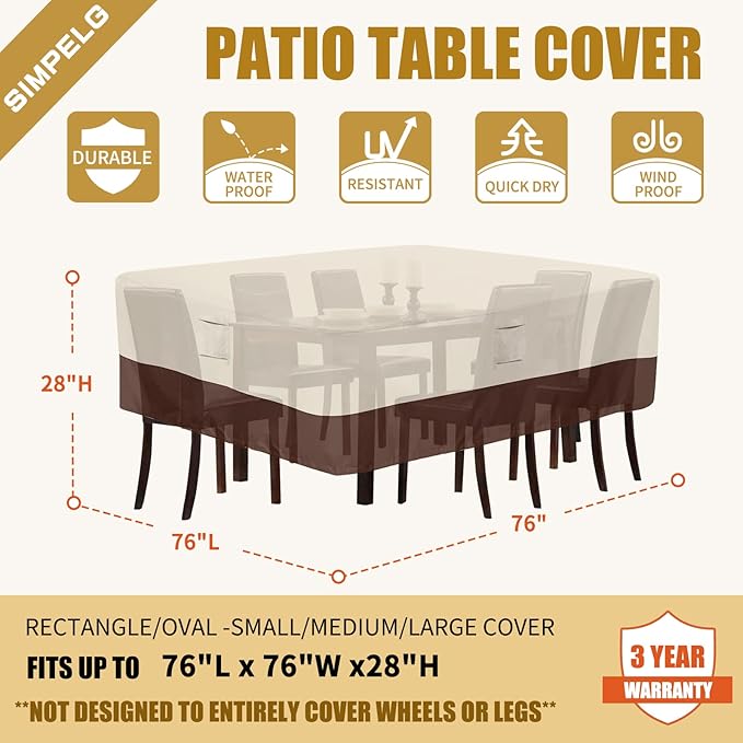 Patio Furniture CoversOutdoor Covers For Patio Furniture Thick Heavy Duty Oxford UV Resistant Patio Furniture Covers 76"L x 76"W x 28"H (Beige & Brown)