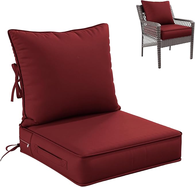 Premium Outdoor Seat Cushion Chair Cushions for Patio Furniture 19 L X 19 W X 4 H Waterproof & Fade Resistant Deep Seat and Backrest Cushion Set with Removable Covers for Chair, Sofa