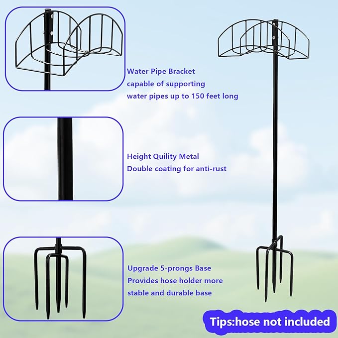 Garden Hose Holder Stand - Frestanding Heavy Duty Metal Water Hose Hanger, Detachable Hose Storage Organizer Holds 150ft, 2-Pack for Outside Yard Lawn (Black)