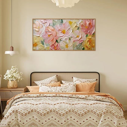 CHDITB Floral Wall Art, 20" X40” Large Watercolor Flower Textured Oil Painting, Modern Wildflower Wall Decor, Framed Canvas Flowers Artwork for Living Room Bedroom Office Girl Room Decoration